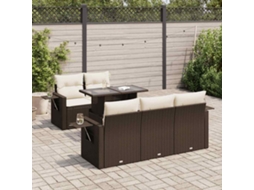 Vidaxl 6 Pcs Conjunto De Sofás Jardim C/ Almofadões Vime Pe Castanho