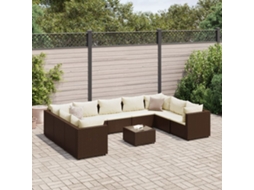 Vidaxl 10 Pcs Conjunto Lounge Jardim C/ Almofadões Vime Pe Castanho