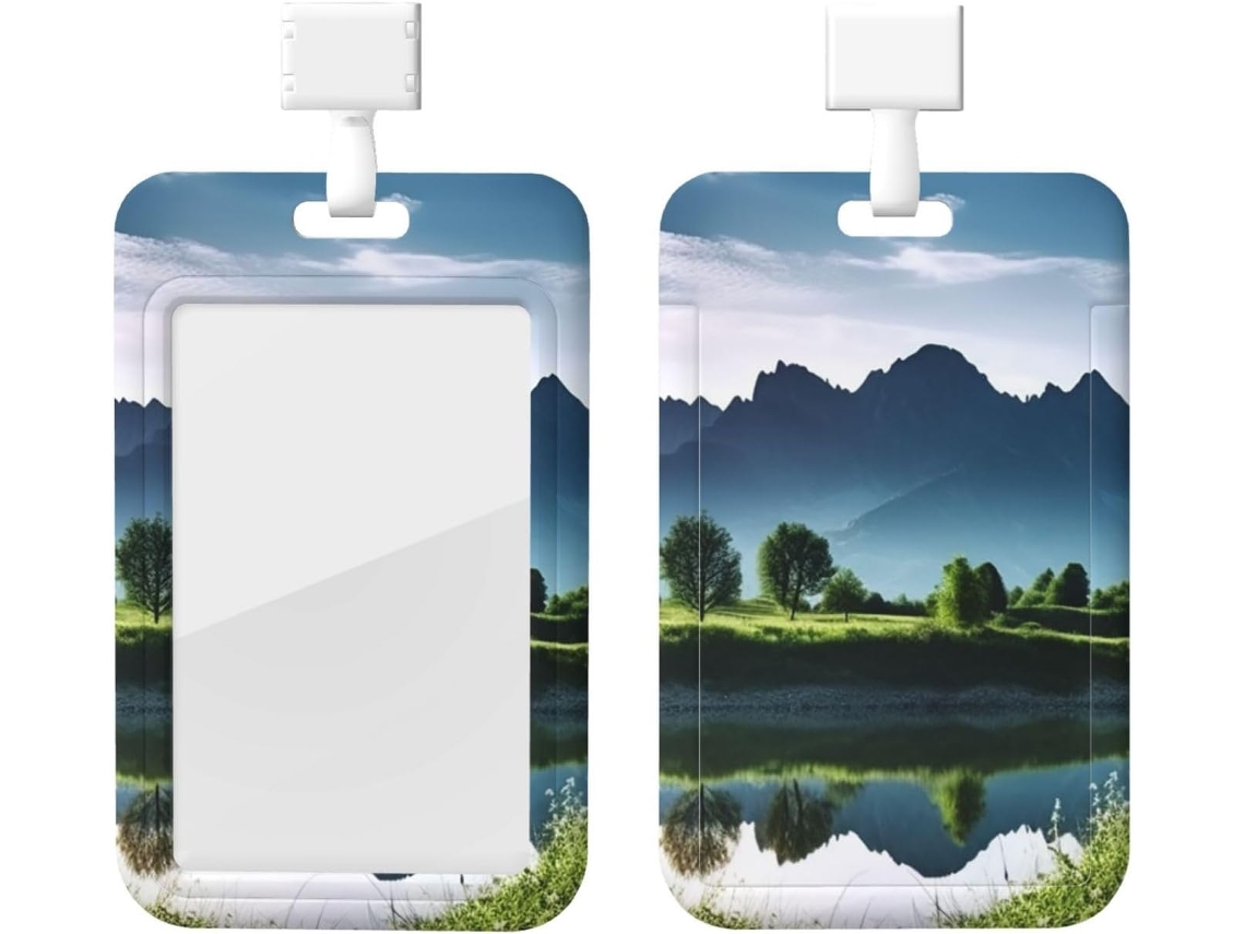 Suporte para Crachá com estampa de paisagem natural, cordão, capa protetora de plástico impermeável para Crachá.