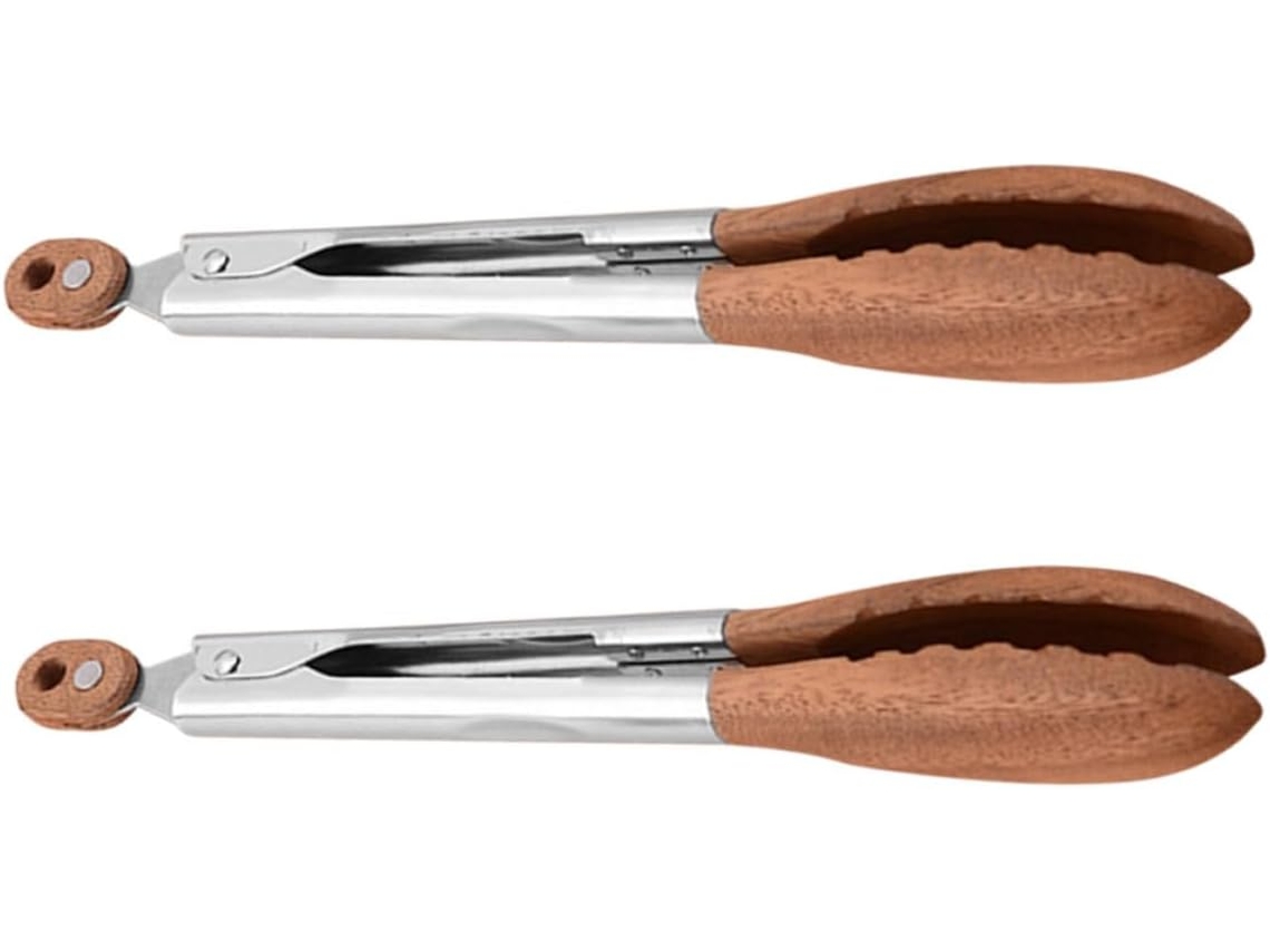 Conjunto De 2 Pinças Para Churrasco Em Aço Inoxidável E Madeira Nogueira, Antiderrapantes E Fáceis De Limpar, Ideais