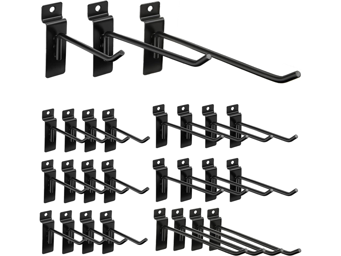 Pack de 24 Ganchos de Parede Resistentes para Garagem, Armazenamento, Loja, Varejo, Pretos Zeuxo