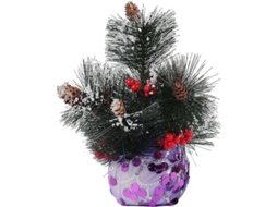 Árbol De Navidad Artificial Mini - 20 Cm - Agujas De Pino Imitadas - Mesa Con Base De Tela Morada