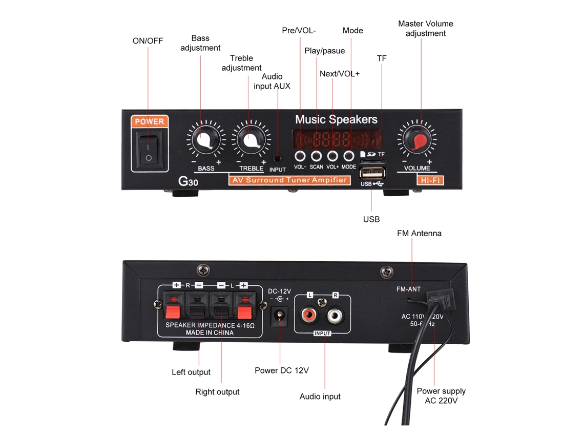 Amplificador Hi-fi Digital Portátil G30 Mini Bt