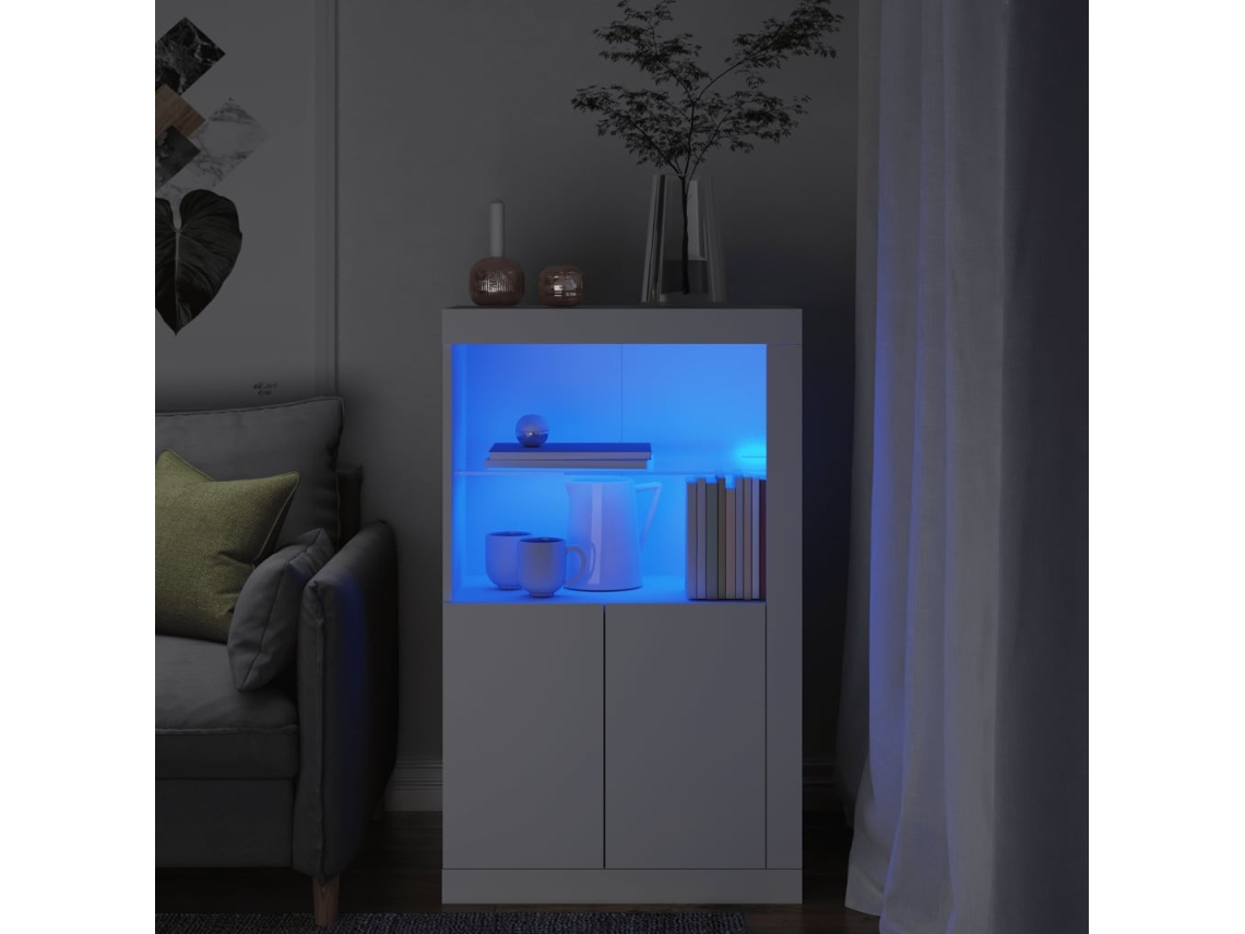 Vidaxl Armário De Apoio Com Luzes Led Derivados De Madeira Branco