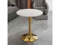 Mesa Centro Dourada 70cm, Mármore Branco, 2-4p, Mid-century. -mh