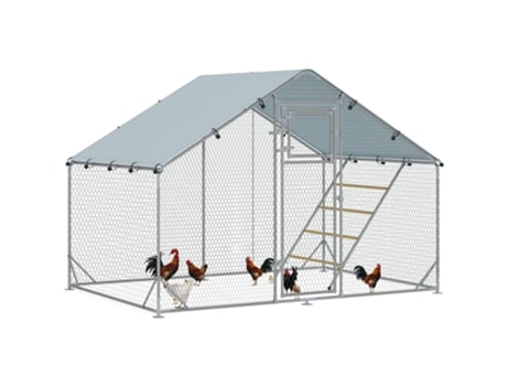 Galinheiro De Exterior Aço Galvanizado E Tecido Oxford Cor Gris 300x200x195 Cm Pawhut