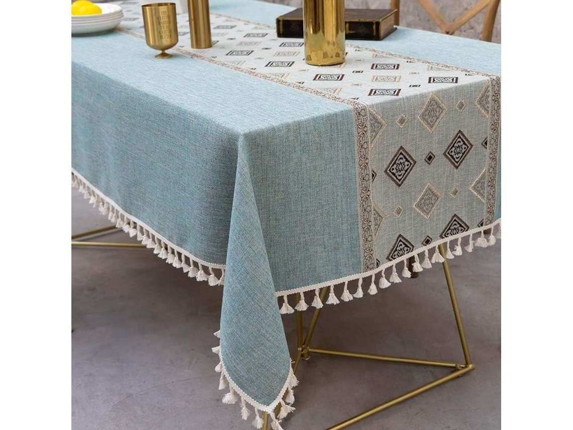 Rebe-mantel De Mesa Bordado De Algodón Y Lino Anti-arrugas Anti-decoloración Lavable 55x55 Pulgadas Azul