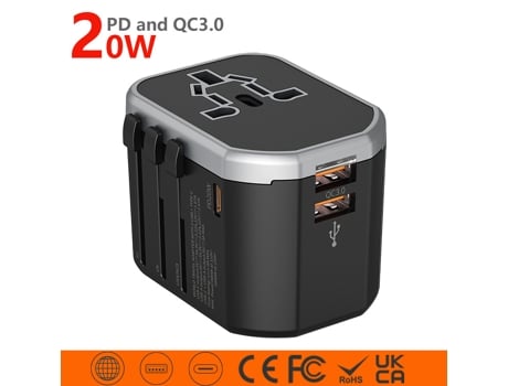  - Adaptador Chrui Conversor De Tomada Universal Internacional De Viagem De 20 W (prata)
