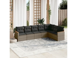 Vidaxl 7 Pcs Conjunto Sofás P/ Jardim C/ Almofadões Vime Pe Cinzento