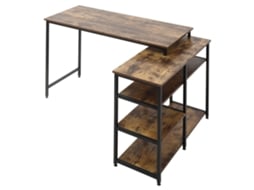 Mesa De Canto Homcom Em L Para Pc, Com Prateleira E Gaveta, Aglomerado E Metal, Marrom Rústico 135x90x79cm