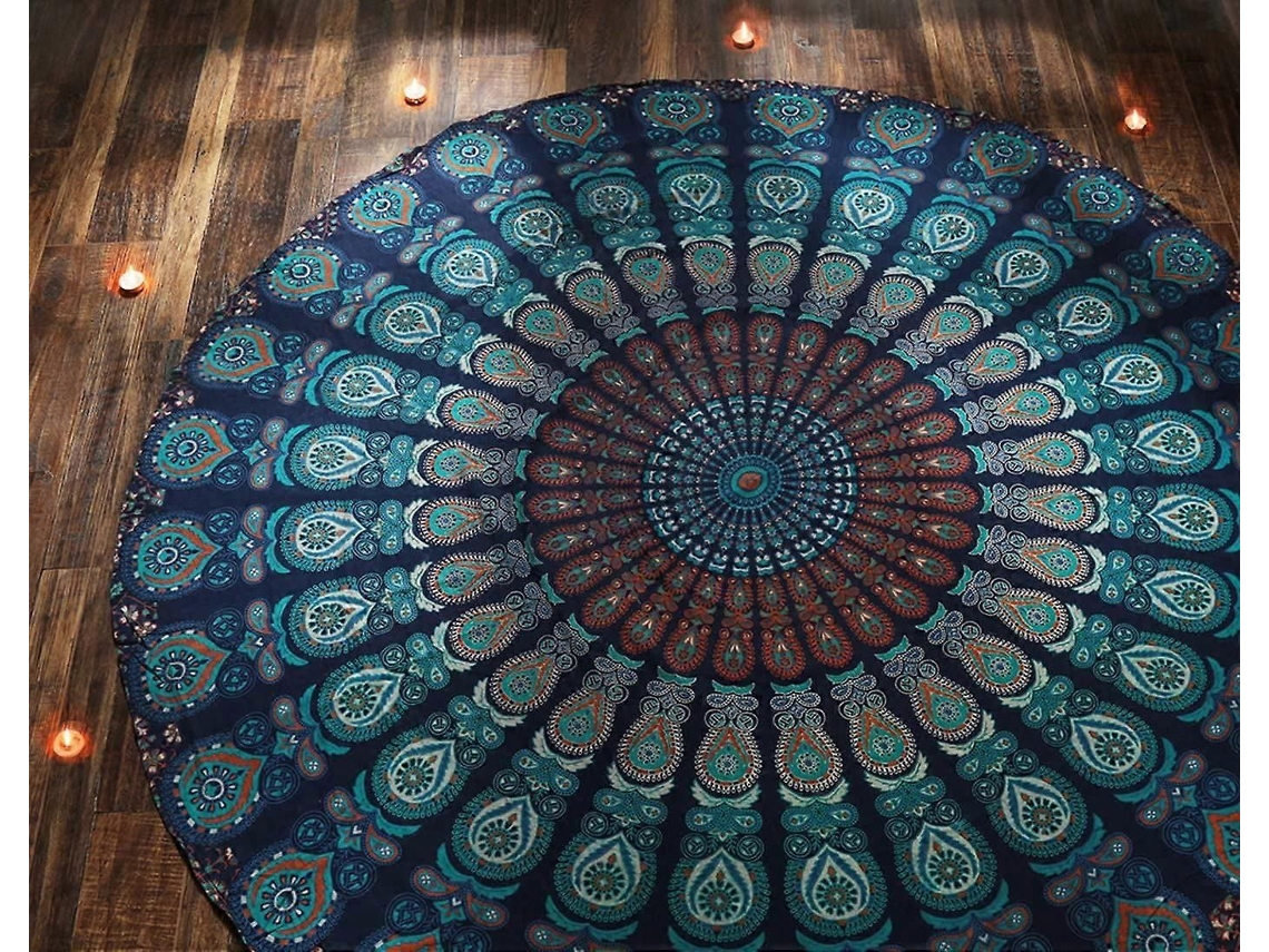 Tapeçaria Redonda - Decoração De Casa Boho Hippie Azul De 72 Polegadas