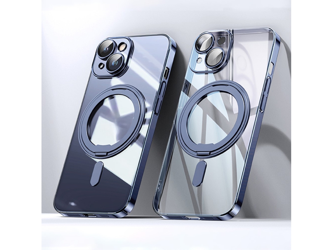 Suporte Casa Para Iphone 15 Plus Pele Sintética Magnética Azul