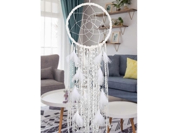 Omni cazador de Sonhos Grande com Penas Brancas e Campainha Macramé Decoração de Parede Boho (branco)