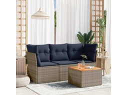 Vidaxl 4 Pcs Conjunto Sofás P/ Jardim C/ Almofadões Vime Pe Cinzento