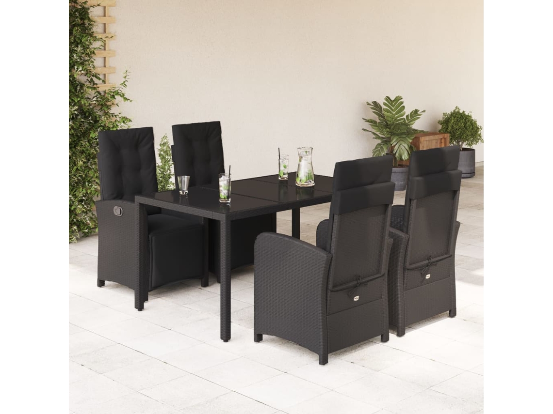 Vidaxl 5 Pcs Conjunto de Jantar P/ Jardim C/ Almofadões Vime Pe Preto