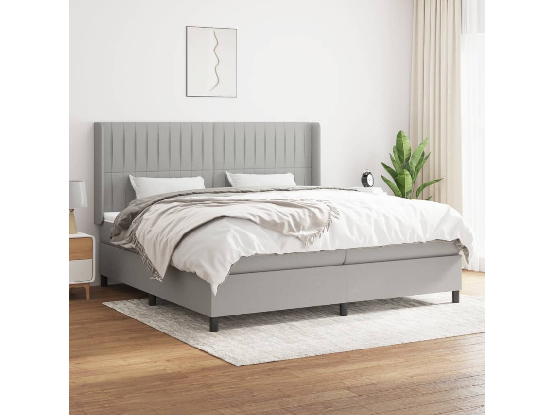 Vidaxl Cama Com Molas/colchão 200x200 Cm Tecido Cinza-claro