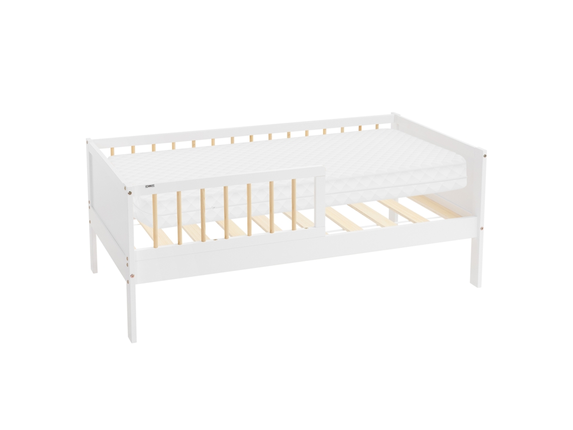 Cama de criança ML-Design 70x140cm pinho branco-natural colchão de espuma e proteção