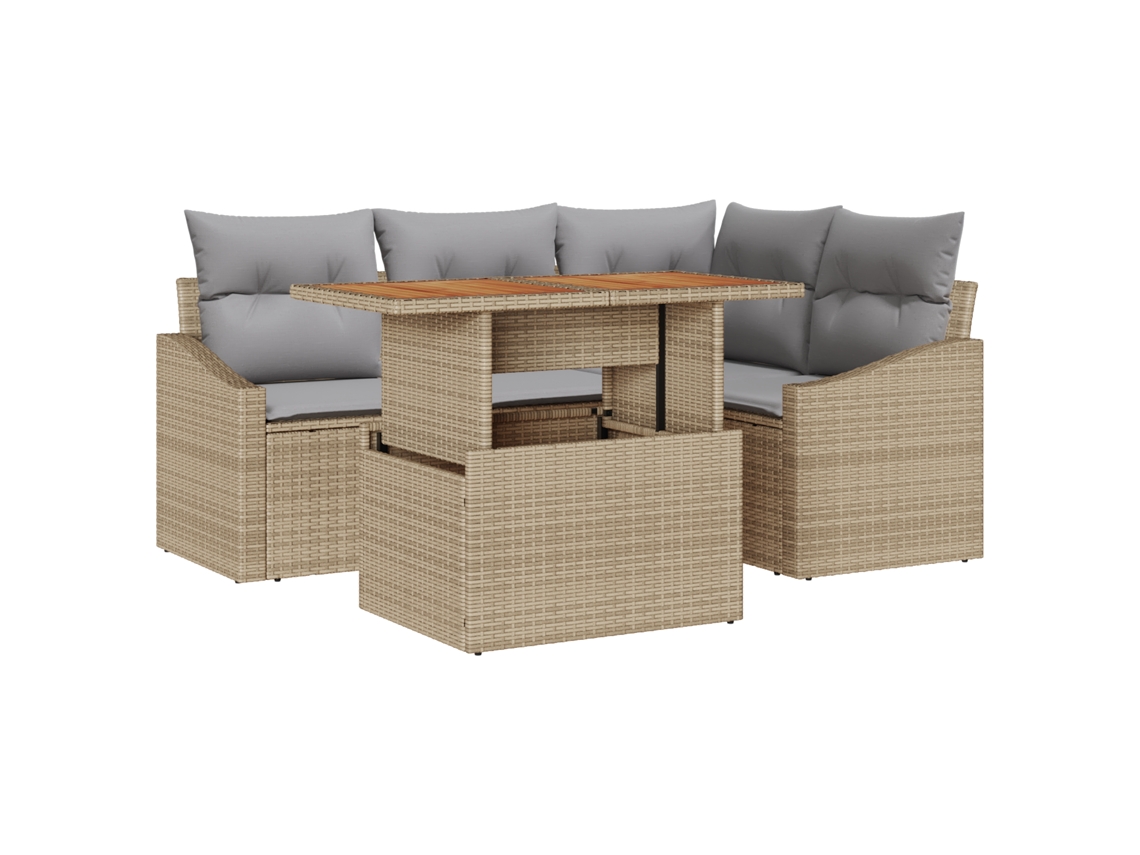 Conjunto 5 Conjunto De Sofá De Jardim Vidaxl Bege Vime Pe (100 X 55 X 73 Cm)