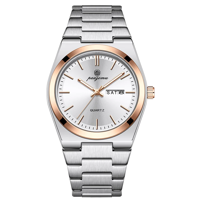 Relógio Esportivo De Luxo (ouro Rosa/branco), Resistente À Água, Com Data E Dia Da Semana Luminescentes.