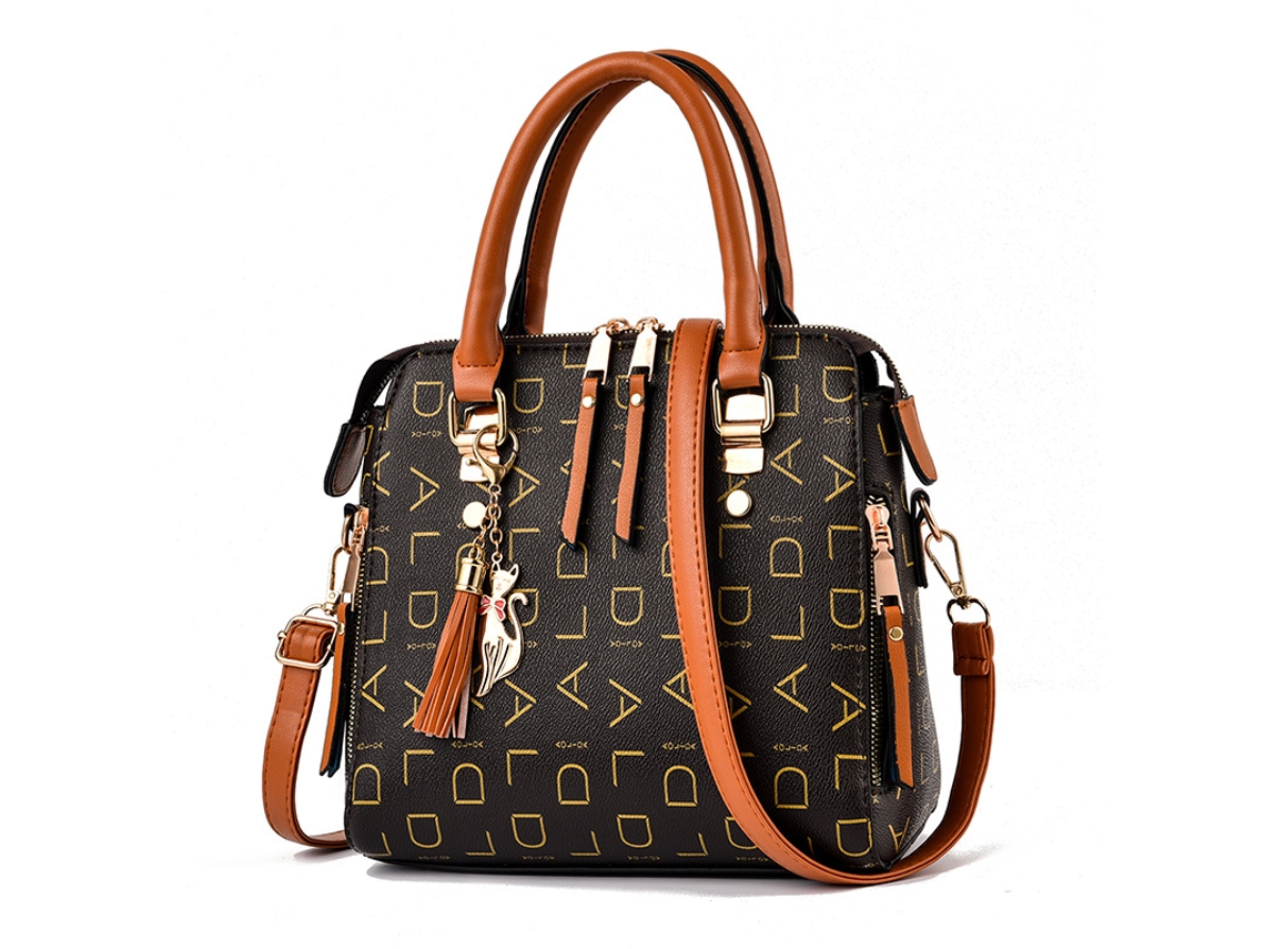 Bolsa Feminina Estilo Tote/transversal com Estampa de Letras, Modelo 2026 amarelo Terroso YUNZII (grande Capacidade)