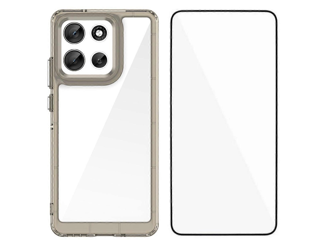 Capa De Celular Wanlonfeng Xc Series Tpu Acrílico Com Vidro Temperado (furo Grande Para Lente) Cinza Transparente Para Motorola Moto G86 5g