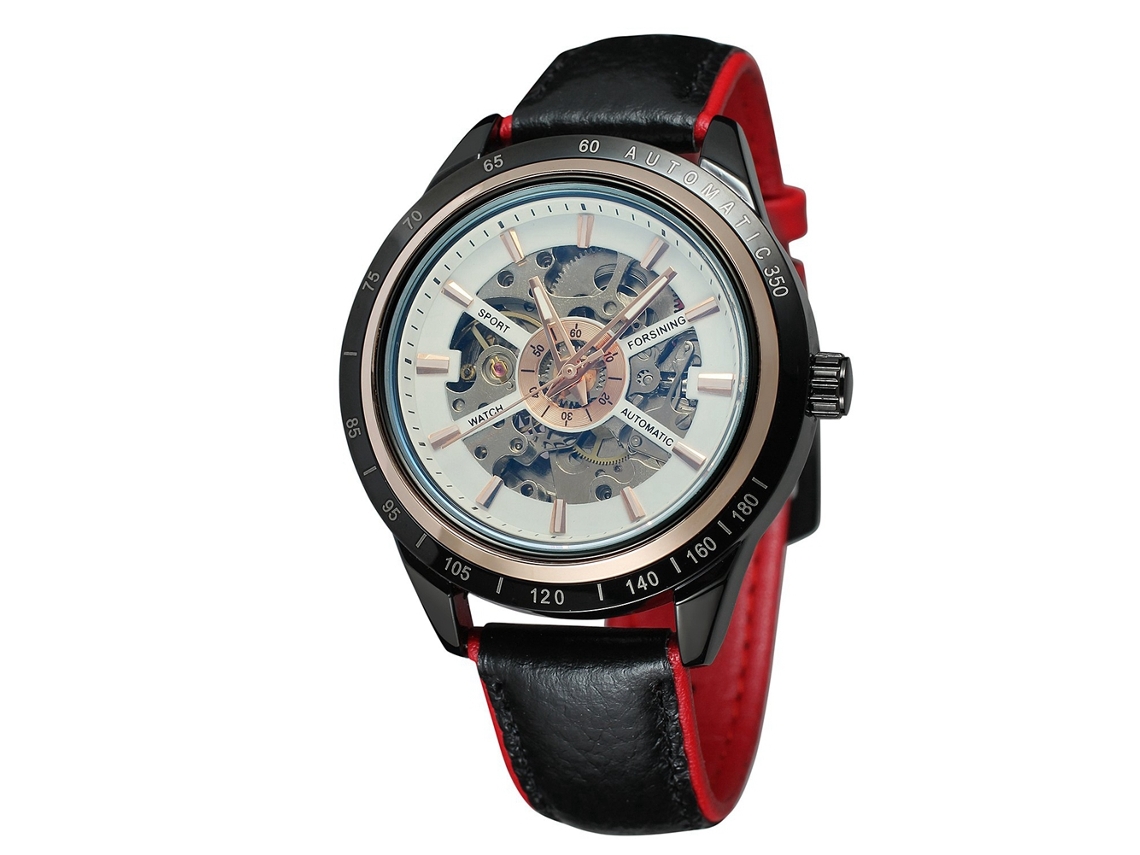 Relógio Circular com Pulseira de Couro Automático Masculino Forsining S/MARCA
