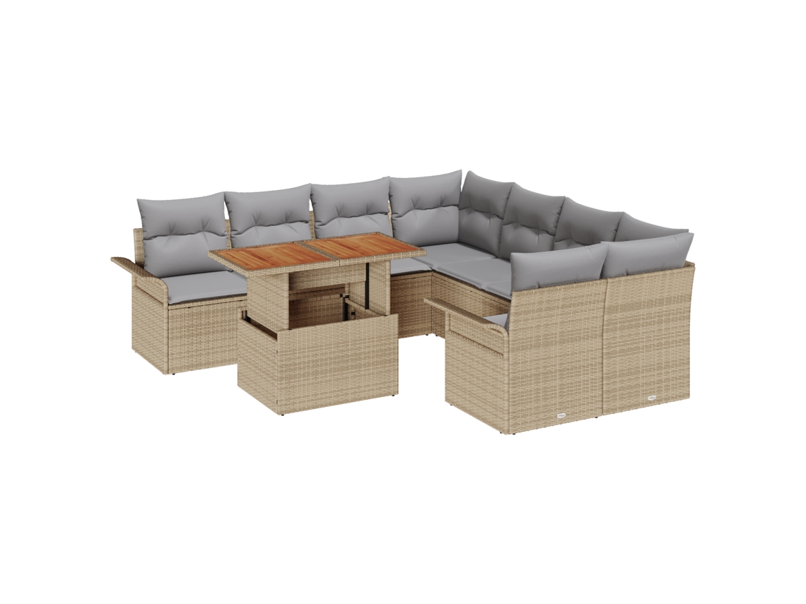Conjunto 9 Sofá De Jardim Vidaxl Bege Vime Pe