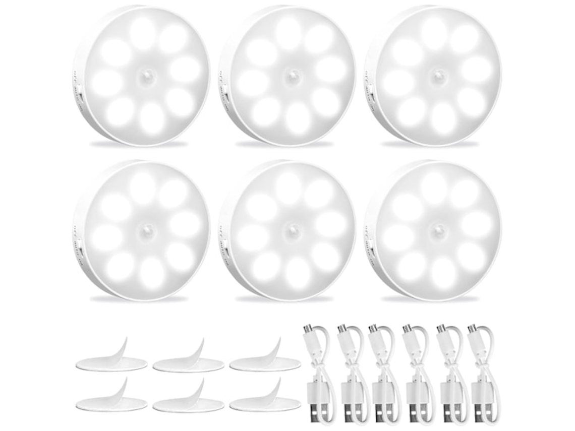 Lurelia, Luz Noturna Led, Sensor Pir, Recarregável Usb, Magnética, Autoadesiva, 3 Modos, 6000k, Armário