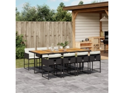 Vidaxl 9 Pcs Conjunto De Jantar P/ Jardim C/ Almofadões Vime Pe Preto