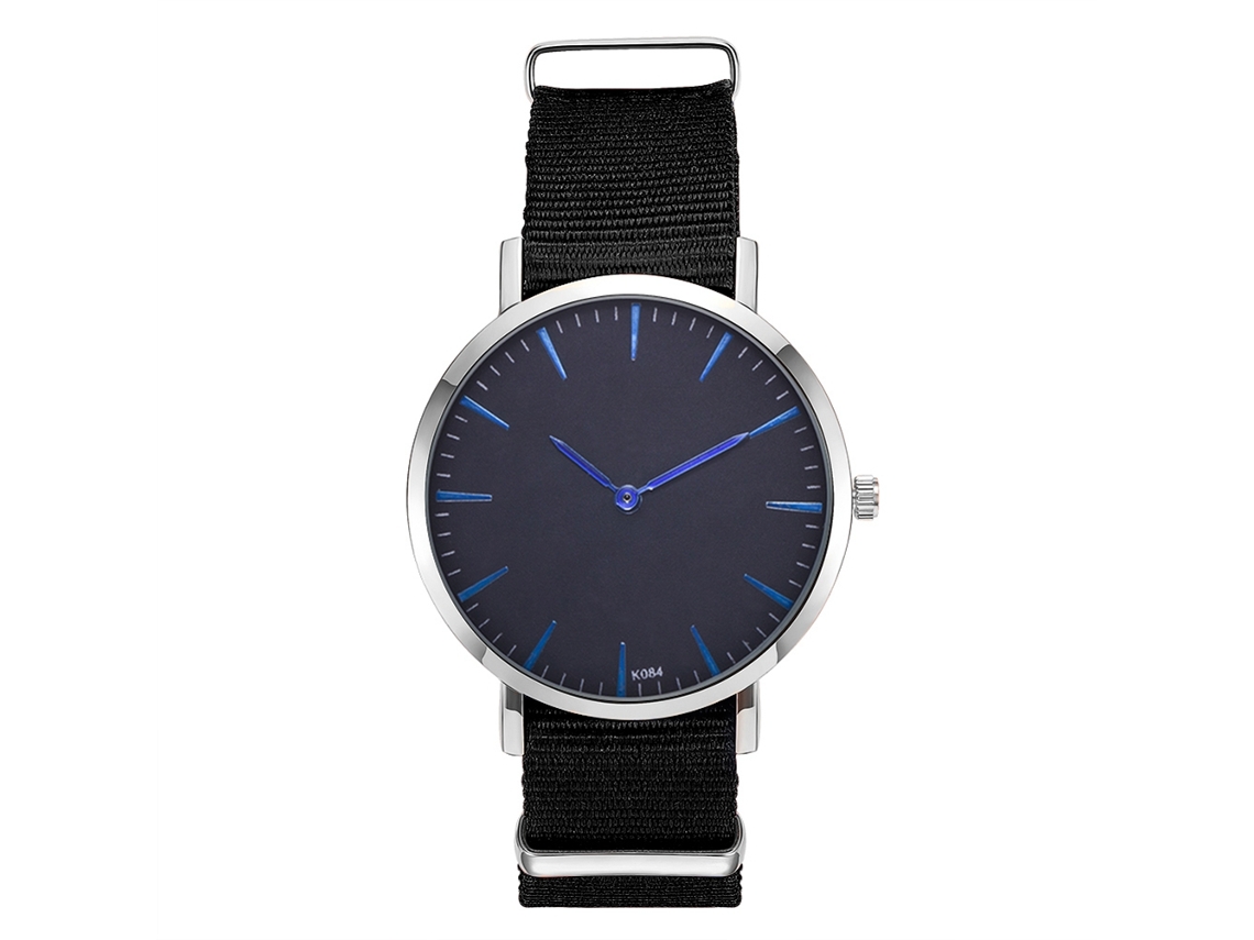 Reloj De Pulsera Hombre Moda Casual De Cuarzo Con Correa De Nailon Negro