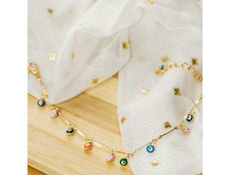 Pulseira de Tornozelo THE COLOURFUL AURA Dainty Colourful Evil Eye Beaded Dangly Protection Foot