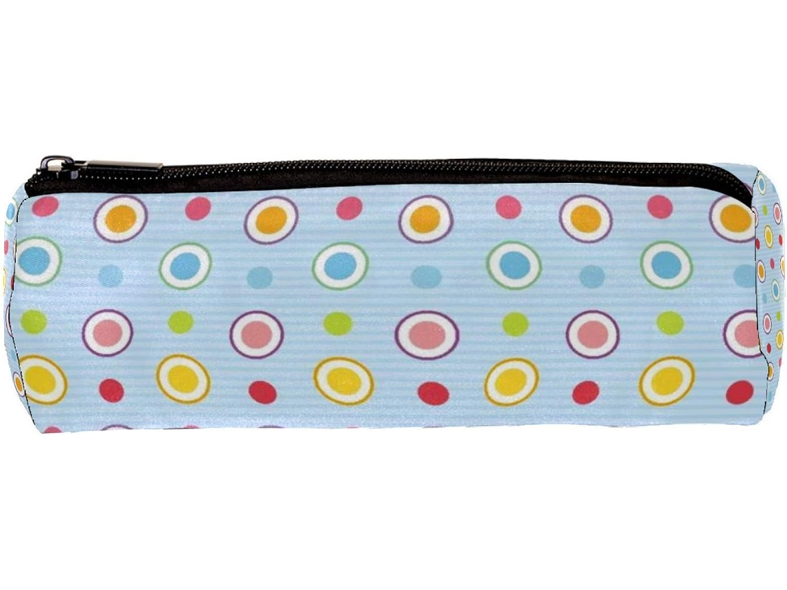 Este conjunto de lápis com estampa geométrica colorida de bolinhas é ideal para material escolar, para usar na mesa e em outros ambientes.