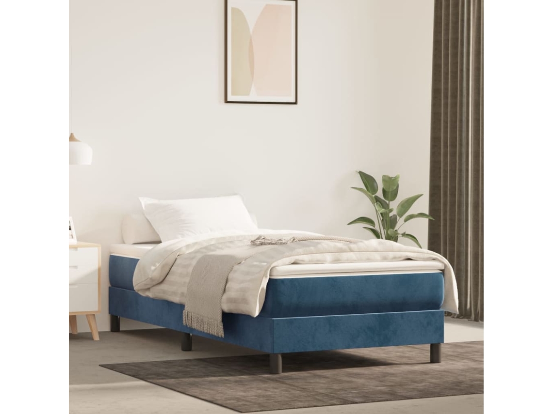 Cama Com Molas/colchão 90x200 Cm Veludo Azul-escuro