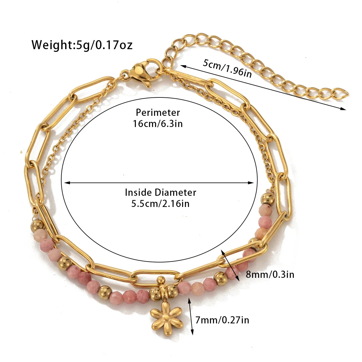 Pulseira Boêmia Em Aço Titânio Com Contas De Pedra Natural