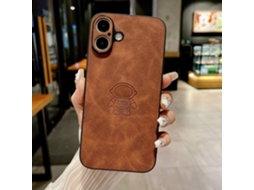 Capa Para Iphone 17 Air Marrom Magnética Em Pele De Cordeiro Com Astronauta E Desenho Simples