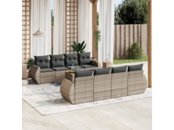 Vidaxl 9 Pcs Conjunto Sofás P/ Jardim Com Almofadões Vime Pe Cinzento