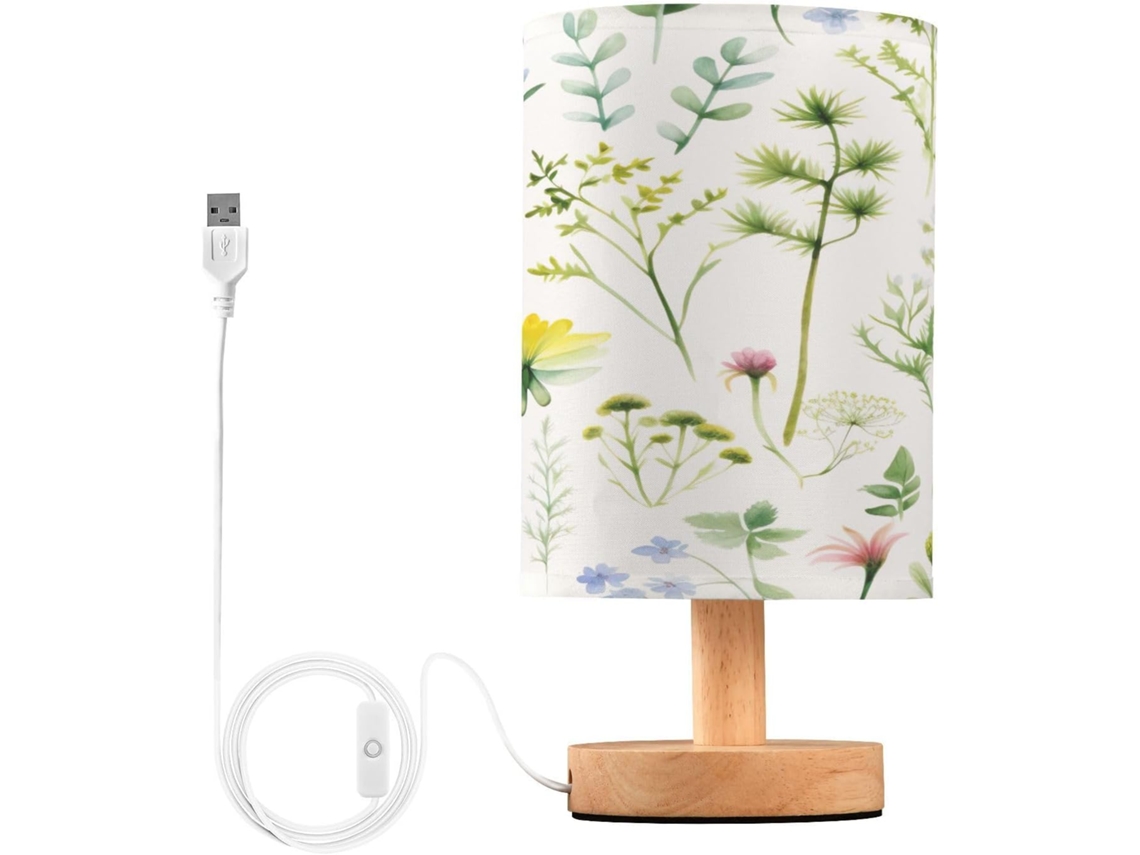 Abajur De Cabeceira Com Estampa Floral Em Aquarela, Portas De Carregamento Usb C, Luminária De Mesa Cabeceira, Luminária