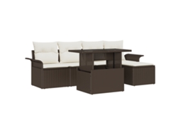 Conjunto 6 De Sofá De Vidaxl Com Almofadas Marrom Rattan Poliéster