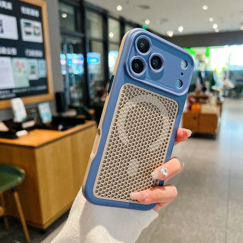 Capa Protetora Magsafe (azul Escuro Para Iphone 13 Pro) Com Tela De Dissipação De Calor E Material Respirável.