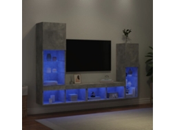 4 Pcs Móveis Parede P/ Tv | Armário Para Tv | Suporte De Tv C/ Leds Deriv. Madeira Cinza Cimento Wsd140819 Lovely Home