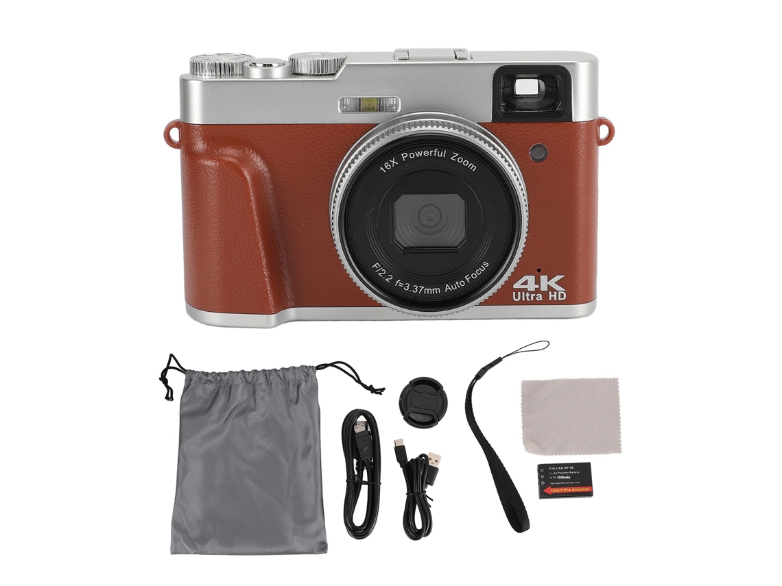 Câmera Digital 4k 48mp Tela De 2,8 Polegadas Antivibração Zoom Digital 16x Câmera De Vídeo Compacta Câmera De Viagem Apontar E Disparar Marrom