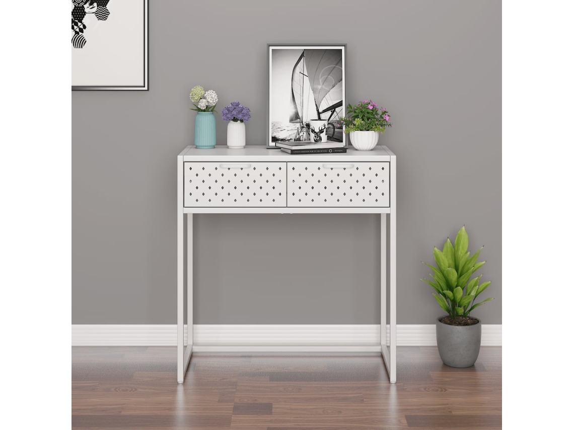 Vidaxl Mesa Consola 72x35x75 Cm Aço Branco