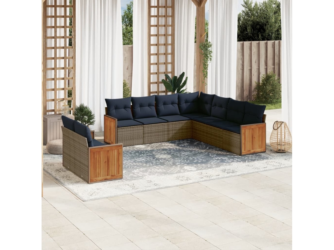 Vidaxl Conjunto De Sofá De Jardim De 9 Peças Com Almofadas Em Rattan Sintético Cinza
