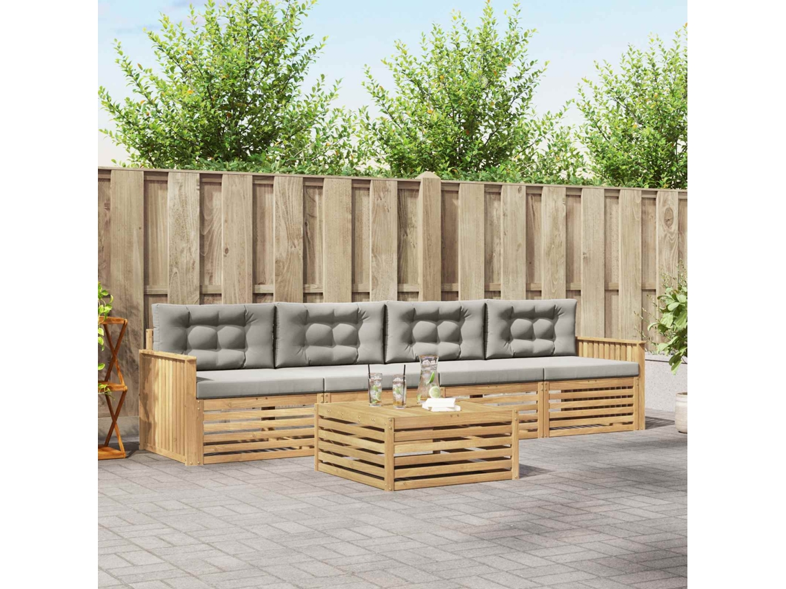 Vidaxl Conjunto De Sofás Para Exterior 5 Unid. Branco E Cinzento-claro