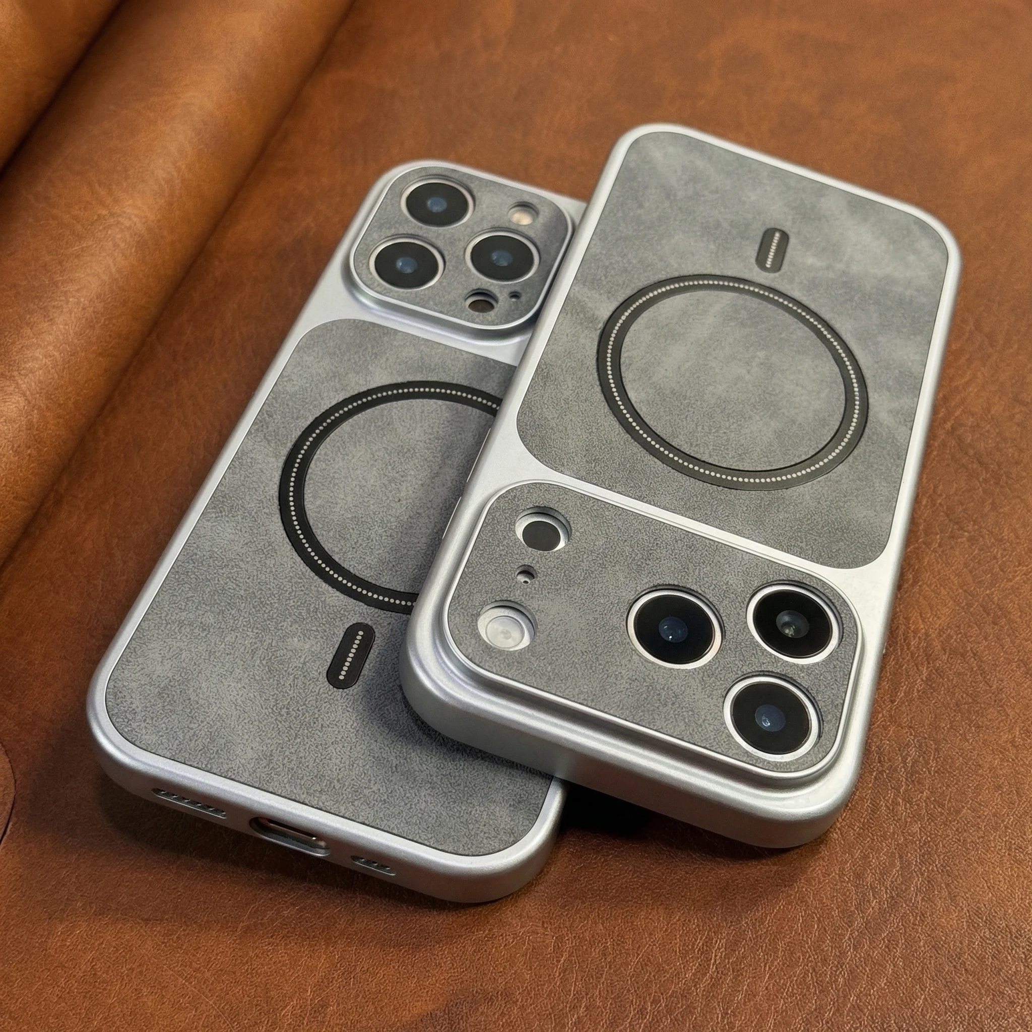 Capa Magsafe Em Couro Sintético Com Textura Fosca (iphone 12 Cinza)