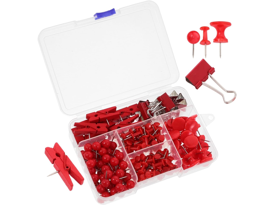 Conjunto de Tachinhas e Alfinetes Vermelhos Inoomp para Pendurar em Quadrados de Cortiça, Ideal para Papelaria Artigos e