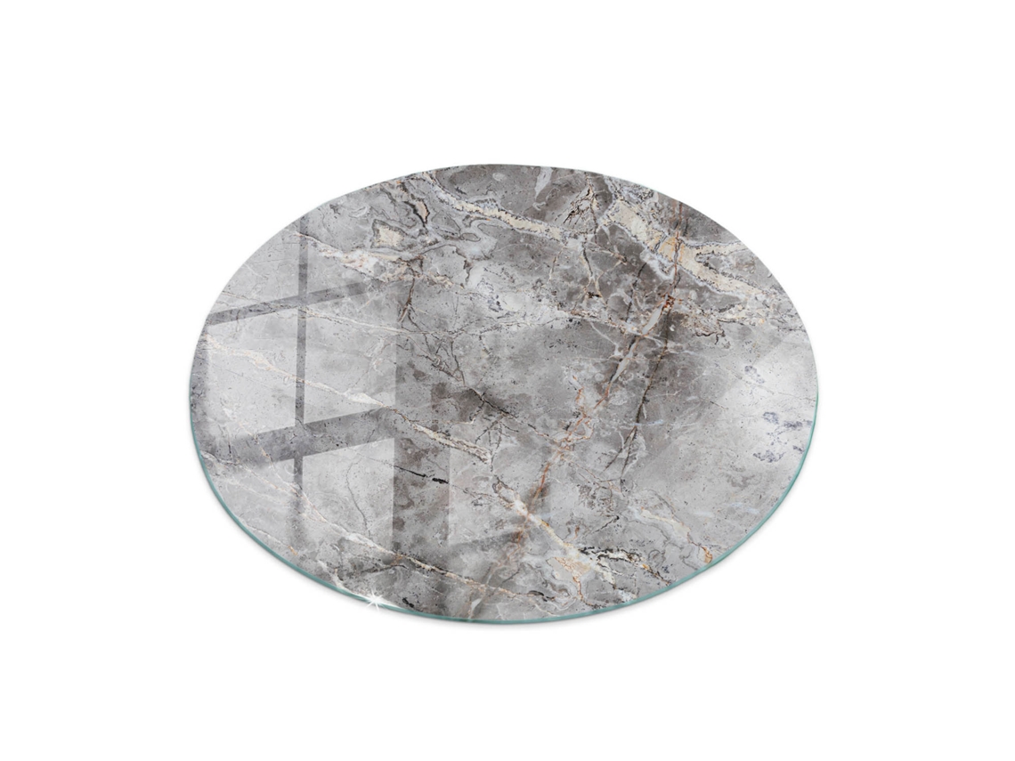 Tampo De Mesa Redondo Espelharte (90 Cm - Padrão De Mármore Natural - Cinza)