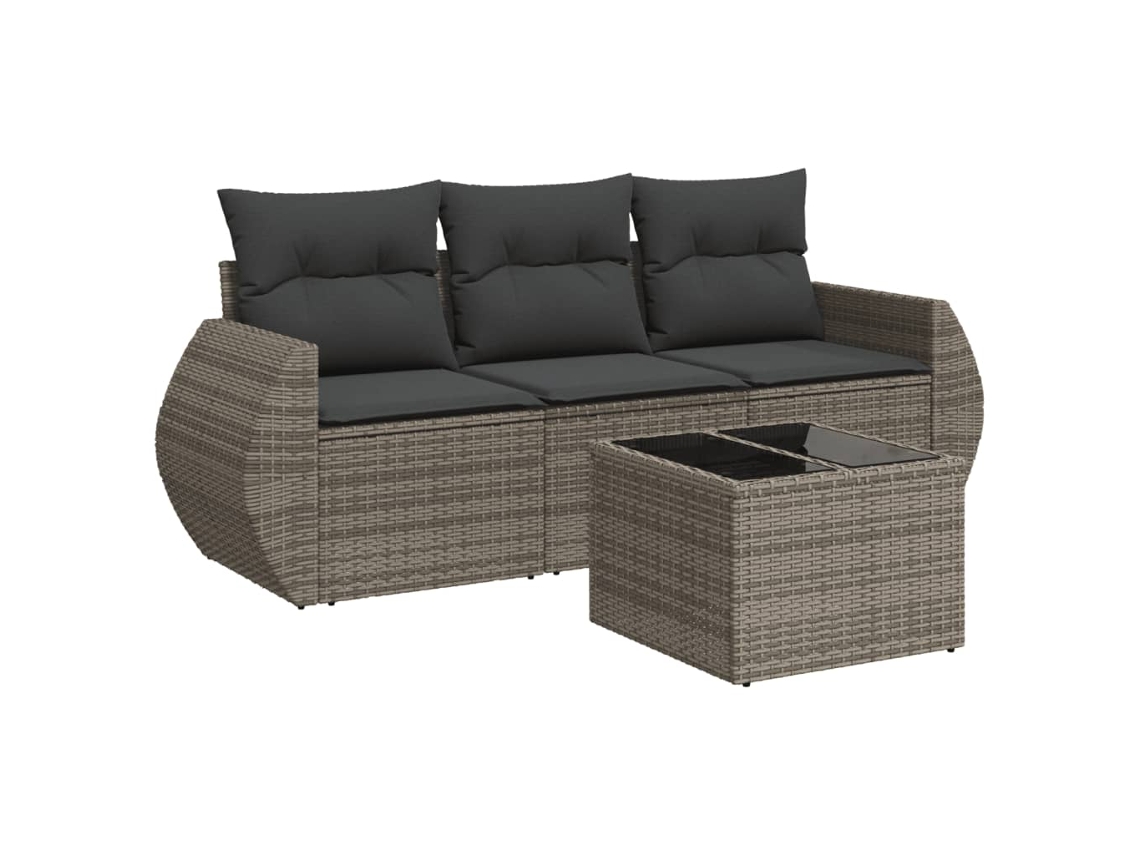 Conjunto de 4 Sofás de Jardim com Almofadões Vime Pe Cinzento MAISON EXCLUSIVE (4 pcs)