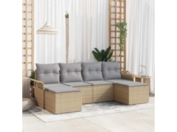 Vidaxl Conjunto De Sofá De Jardim Com Almofada 6 Pcs Bege Vime Pe