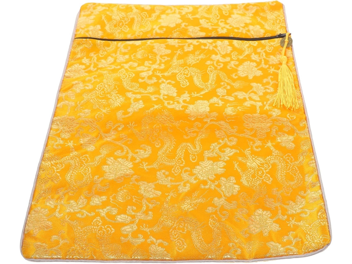Bolsa Organizadora De Bíblia Camada Dupla, 24x34 Cm, Bolsa De Brocado Amarelo Com Estampa Dragão, Capa Protetora Para